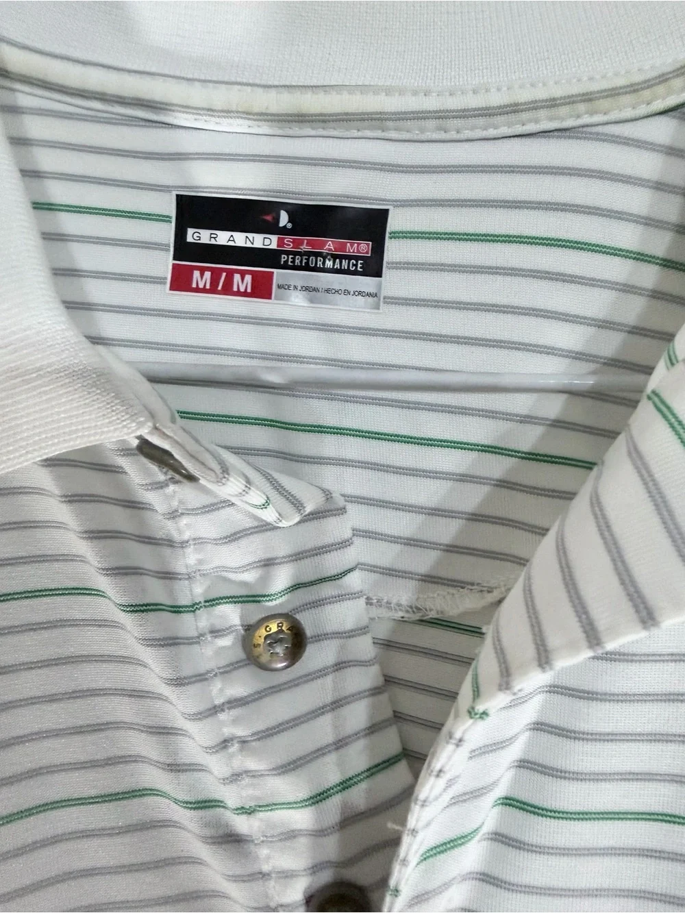 Grand Slam White Polo with Thin Green Stripes